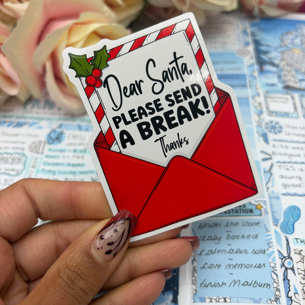 (0150) Dear Santa please send A BREAK - christmas vinyl sticker