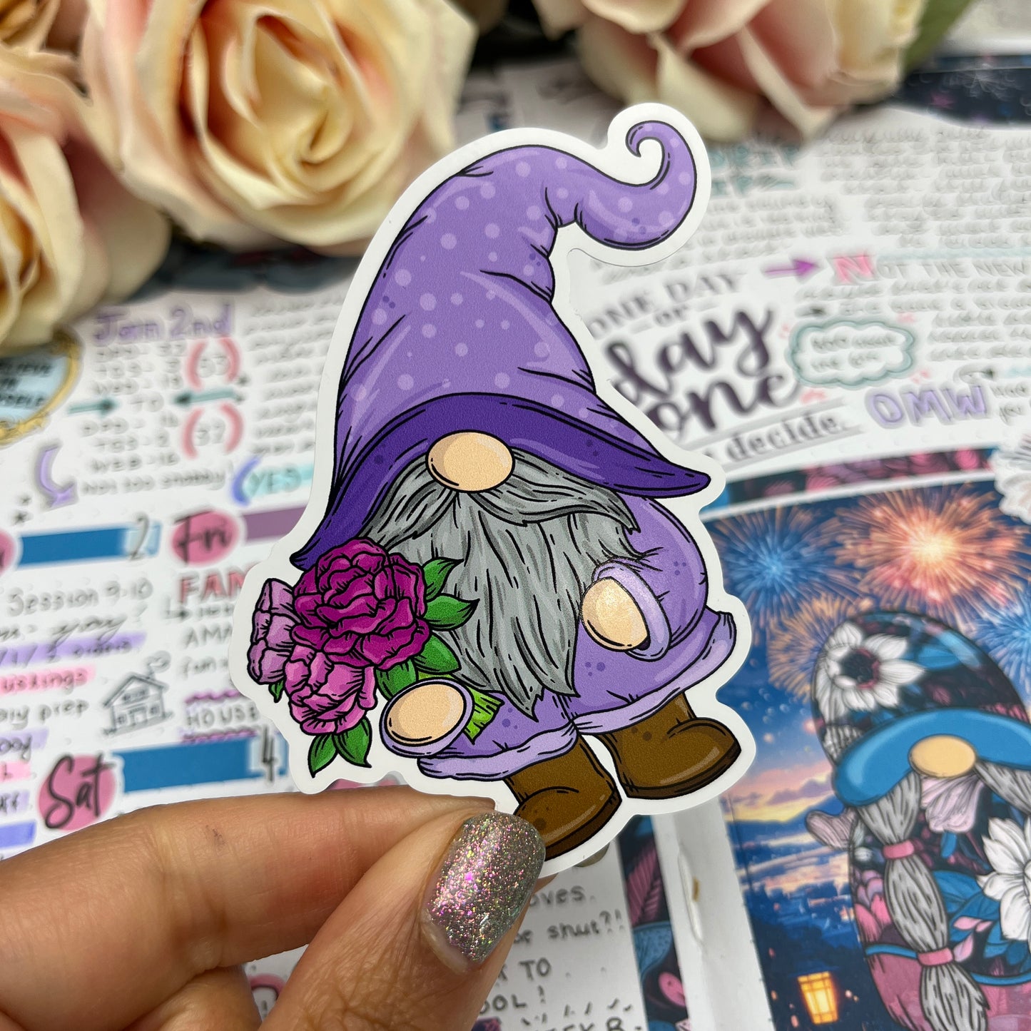 (066) Flower picking Gonk - vinyl sticker