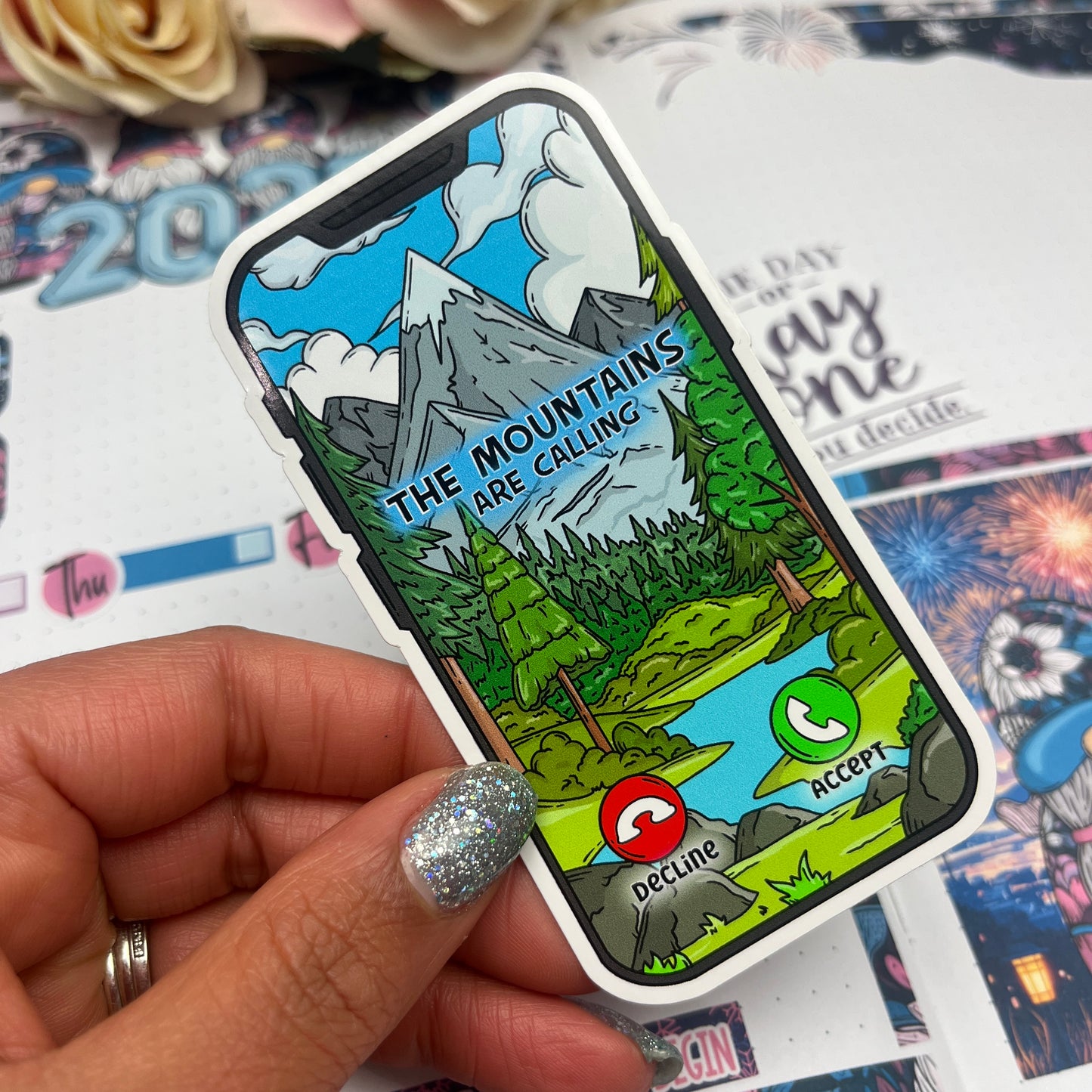 (109) The Mountains are calling - vinyl sticker