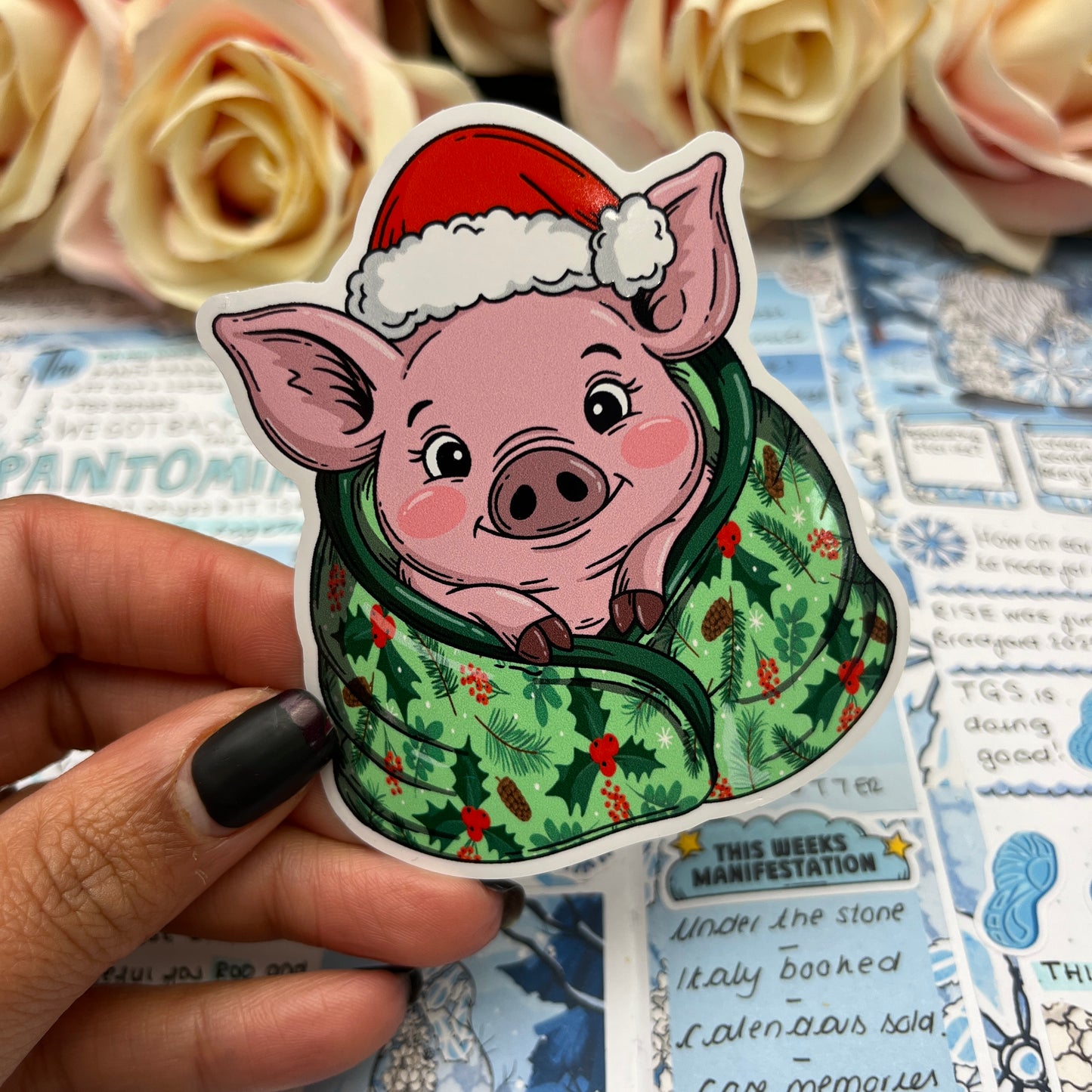 (0149) Pigs in Blankets (Holly) - christmas vinyl sticker