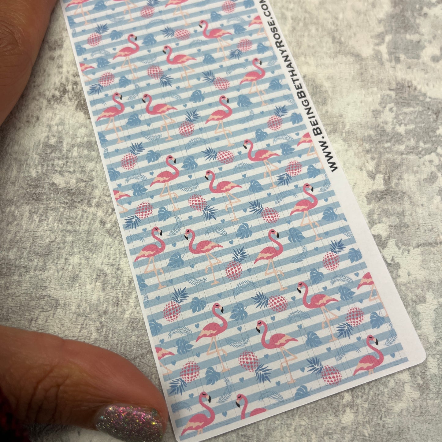 Frankie Flamingo - thin washi style strip stickers (BBRSTRIPS-0022)