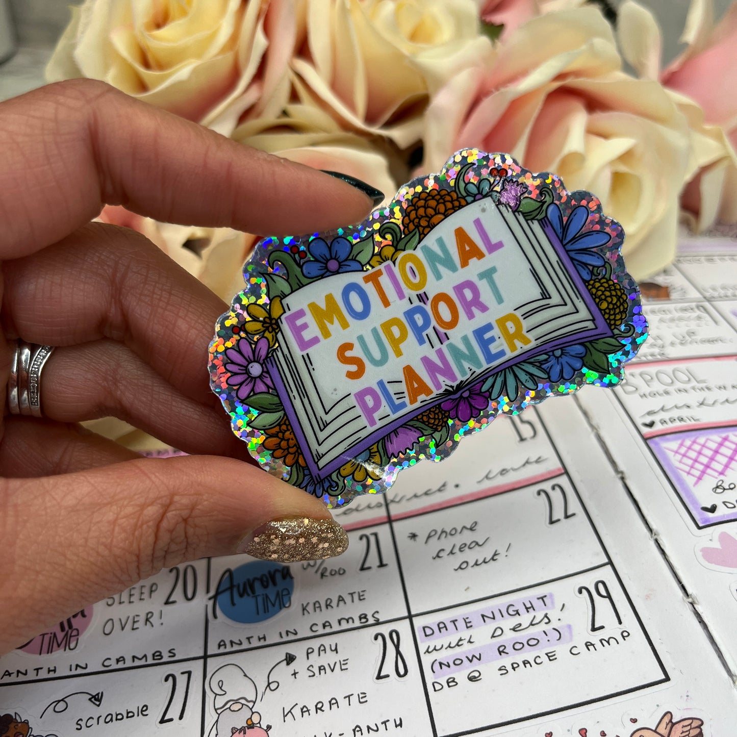 (111) Glitter holographic Vinyl Sticker - Emotional support planner