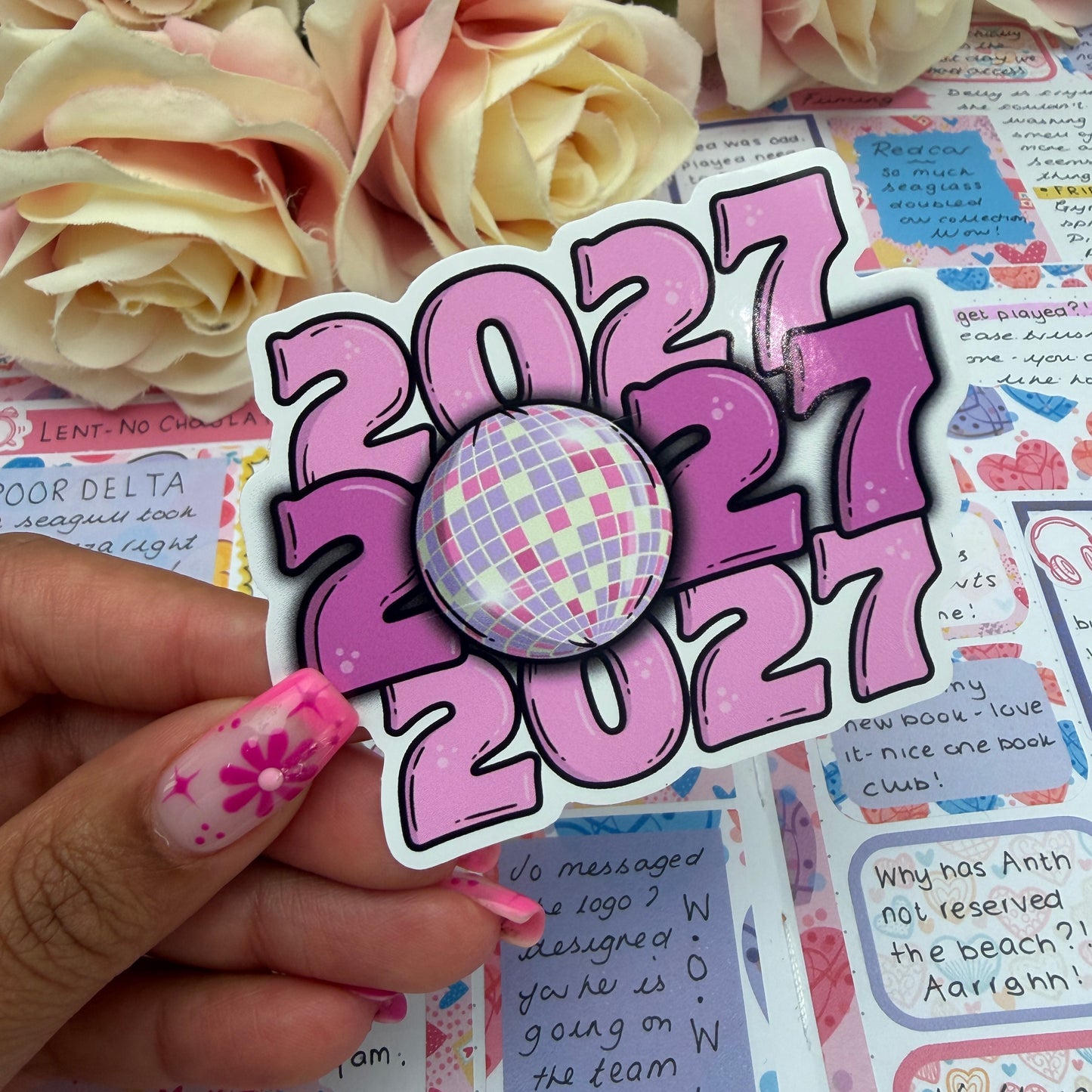 (169) 2027 Disco New Year - vinyl sticker PINK