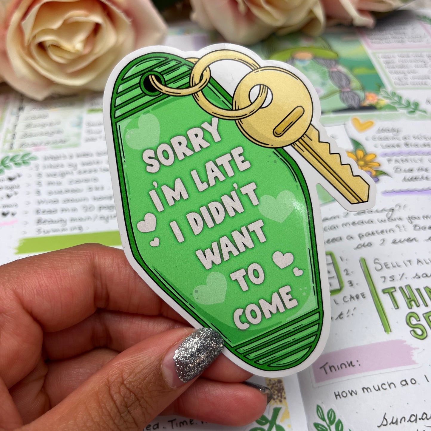 (132) Sorry I'm late, I didn't want to come - motel keyring - vinyl sticker