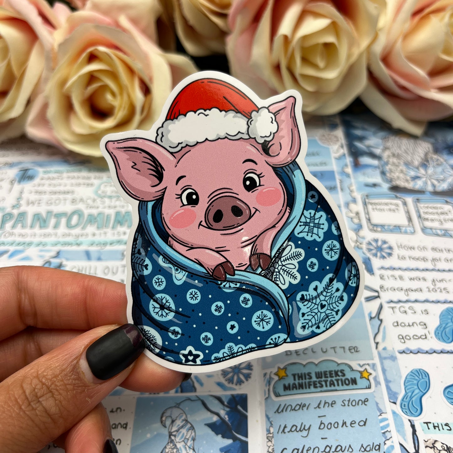 (0149) Pigs in Blankets (Snowflake) - christmas vinyl sticker