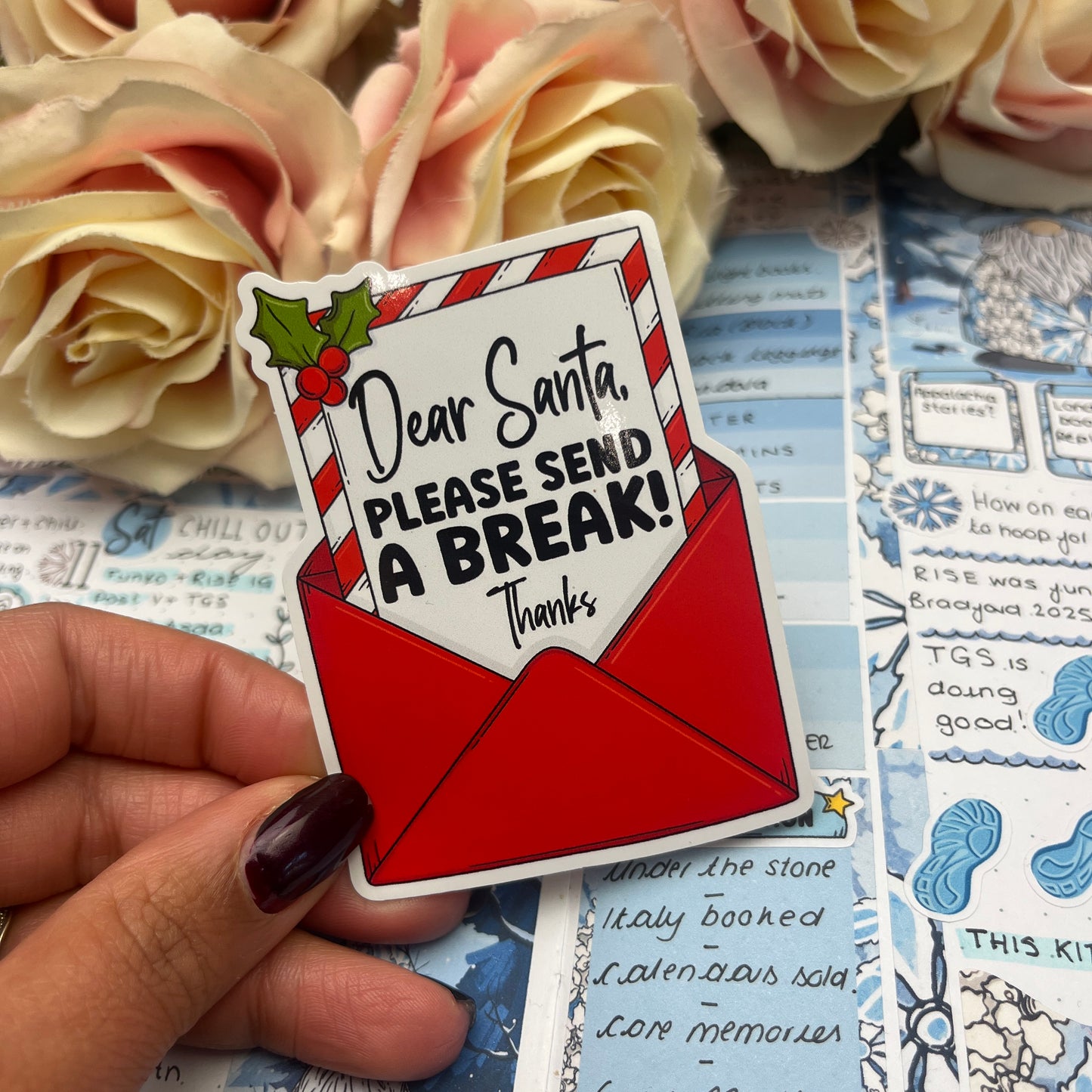 (0150) Dear Santa please send A BREAK - christmas vinyl sticker