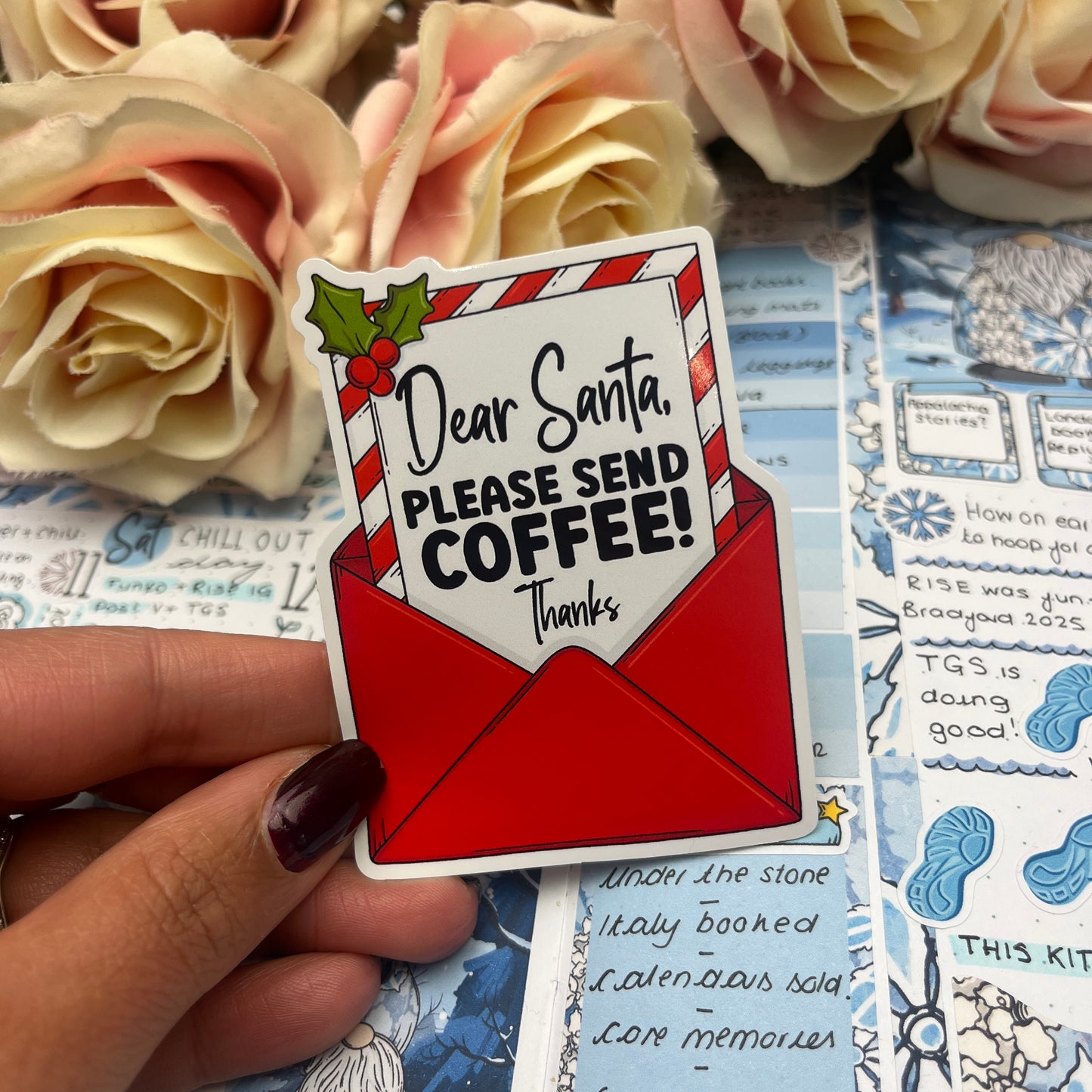 (0150) Dear Santa please send COFFEE - christmas vinyl sticker