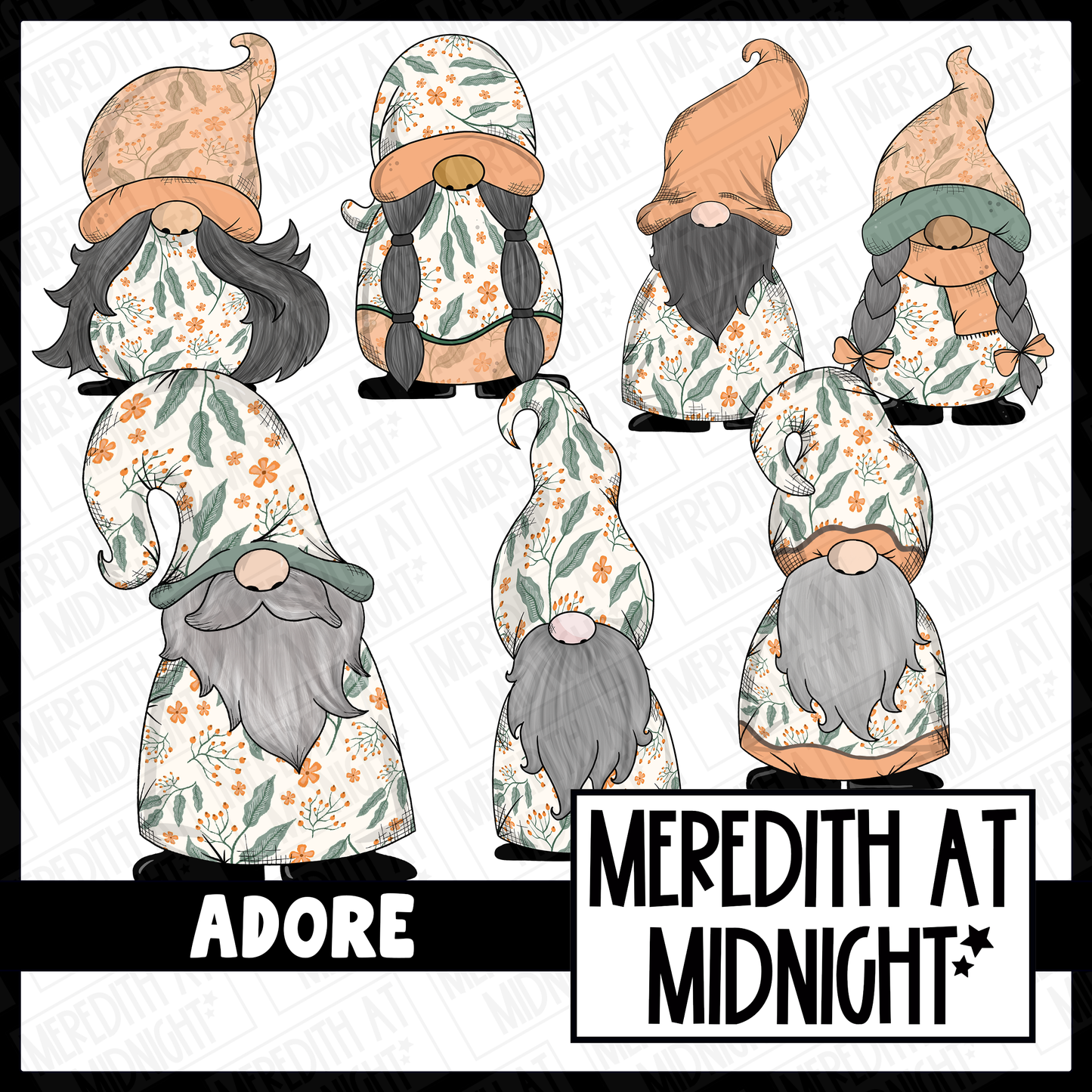 "Adore" Muted Floral Gonk / Gnome Clipart / Digital Stickers *INSTANT DOWNLOAD* PNG filesAdore - Nuetral Floral - Gonk Set Clipart