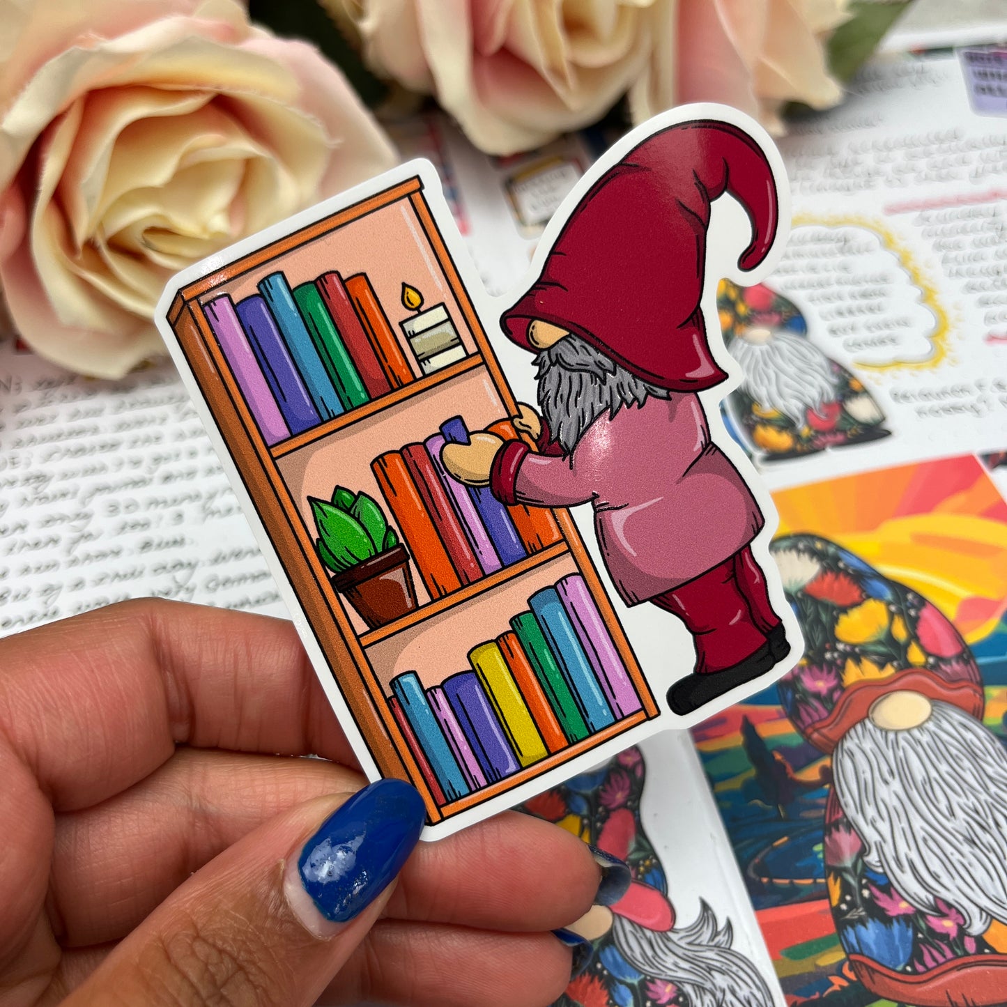 (0135) Reading bookcase gonk - vinyl sticker