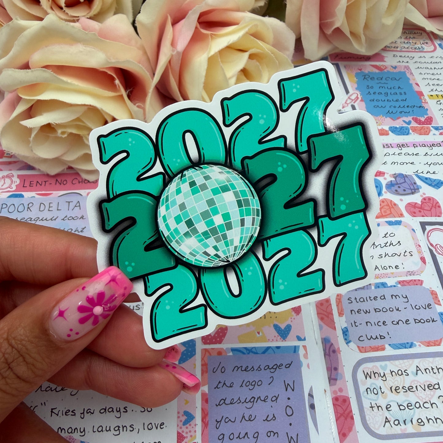 (169) 2027 Disco New Year - vinyl sticker TEAL