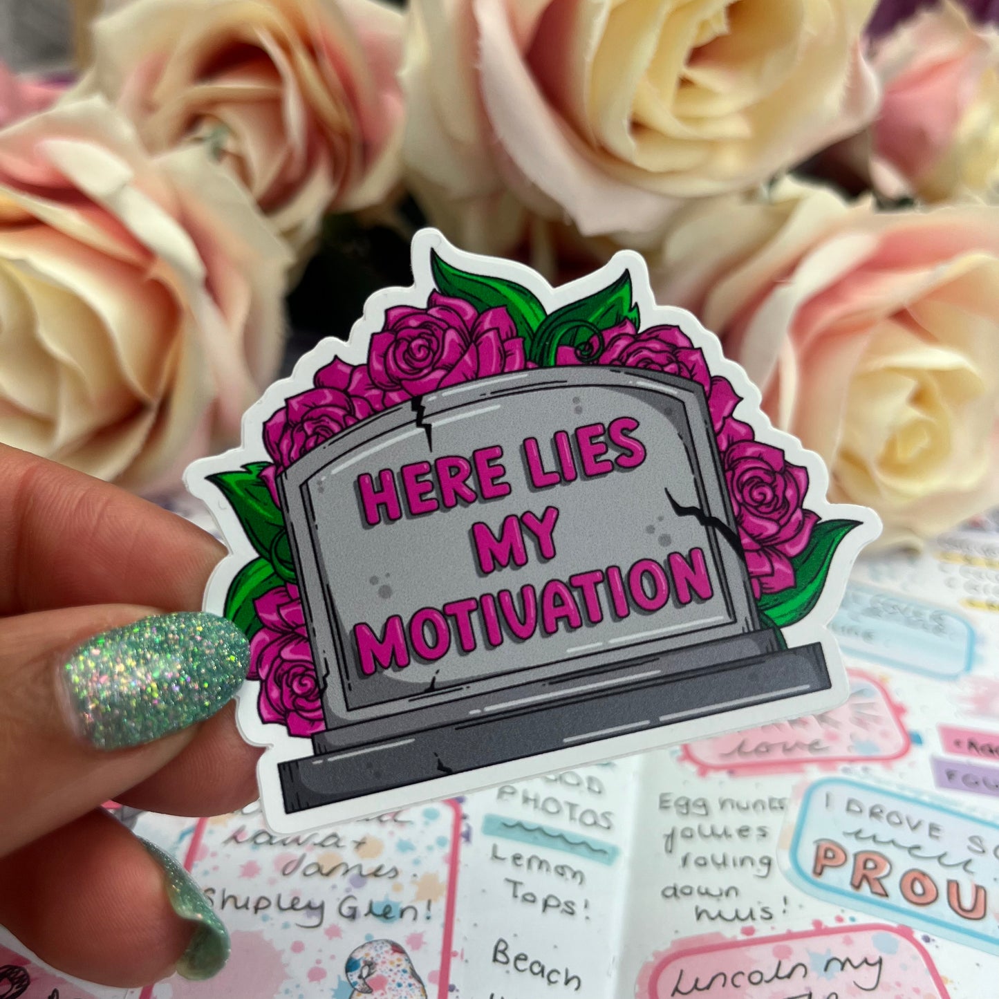 (060) Here lies my motivation - gravestone - vinyl sticker