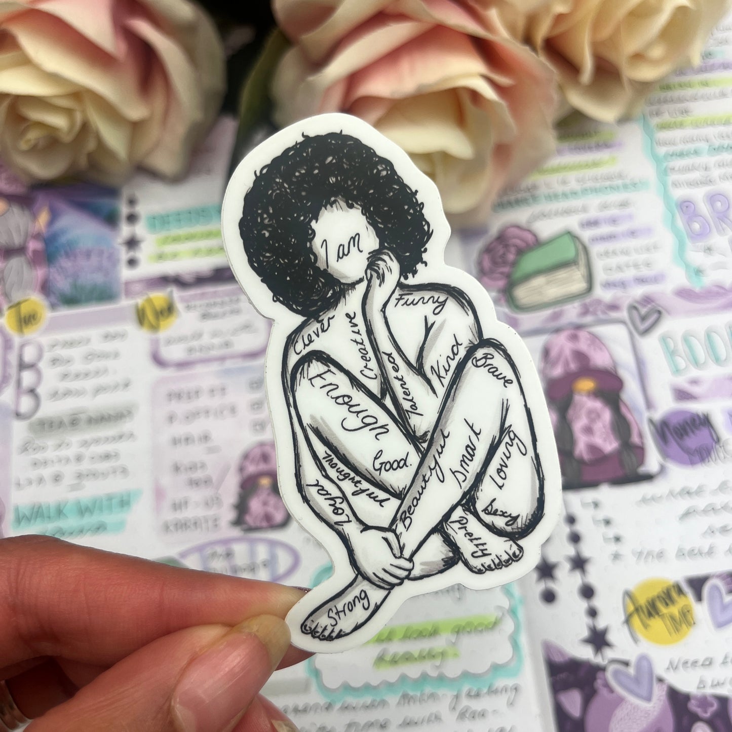 (070) I am (curls) affirmation - vinyl sticker