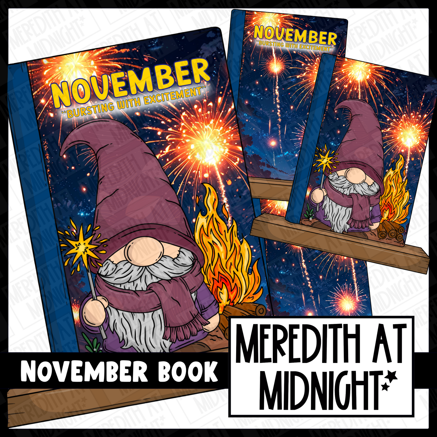 November Book Shelf - Bonfire Night fireworks - Cover Page - Clipart