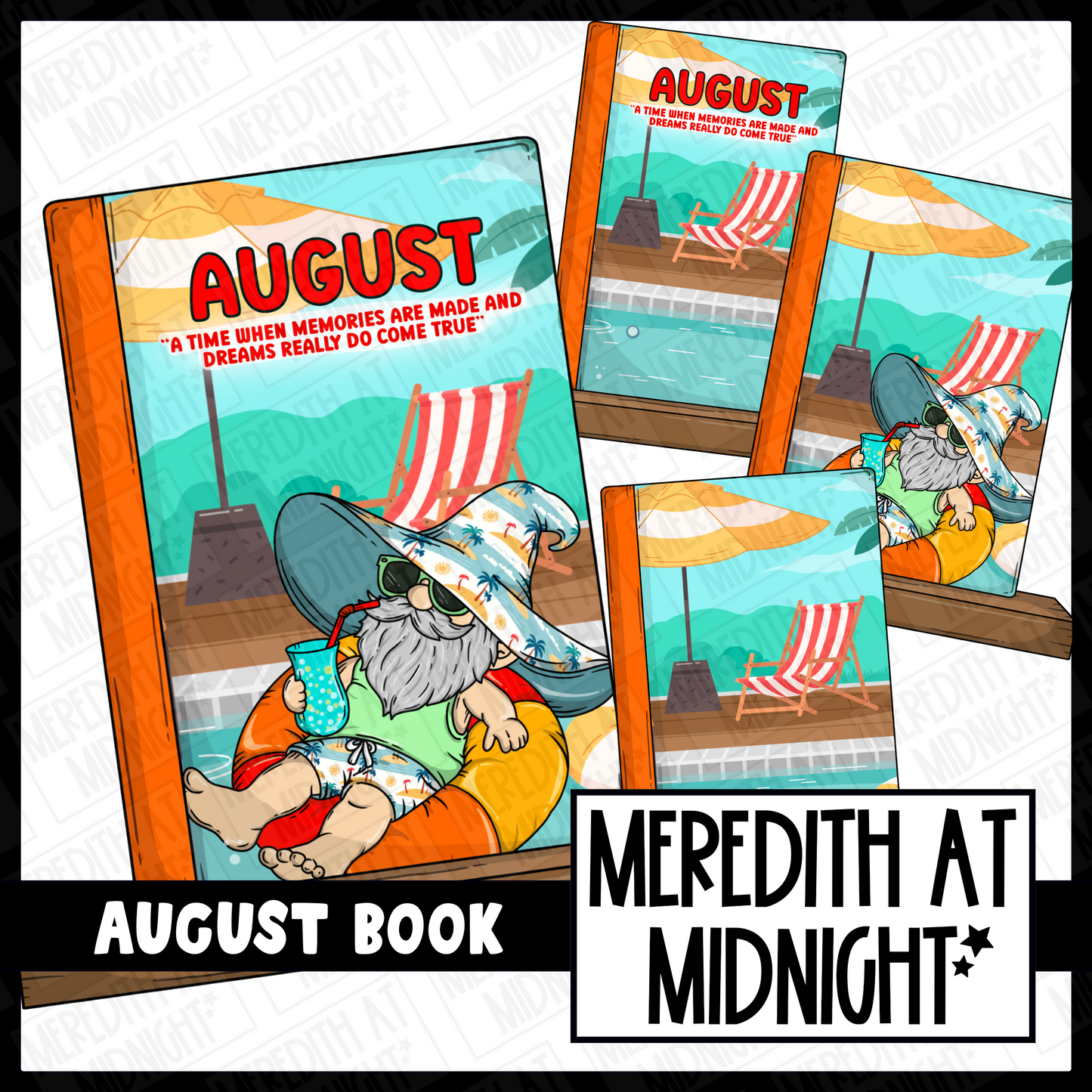 August Book Shelf - Brittany Beach - Cover Page - Clipart