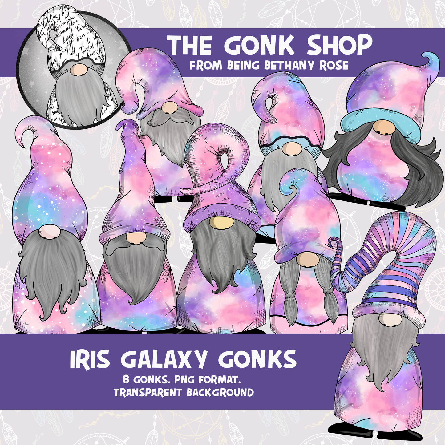 "Iris" Pink Galaxy Gonk / Gnome Clipart / Digital Stickers *INSTANT DOWNLOAD* PNG files