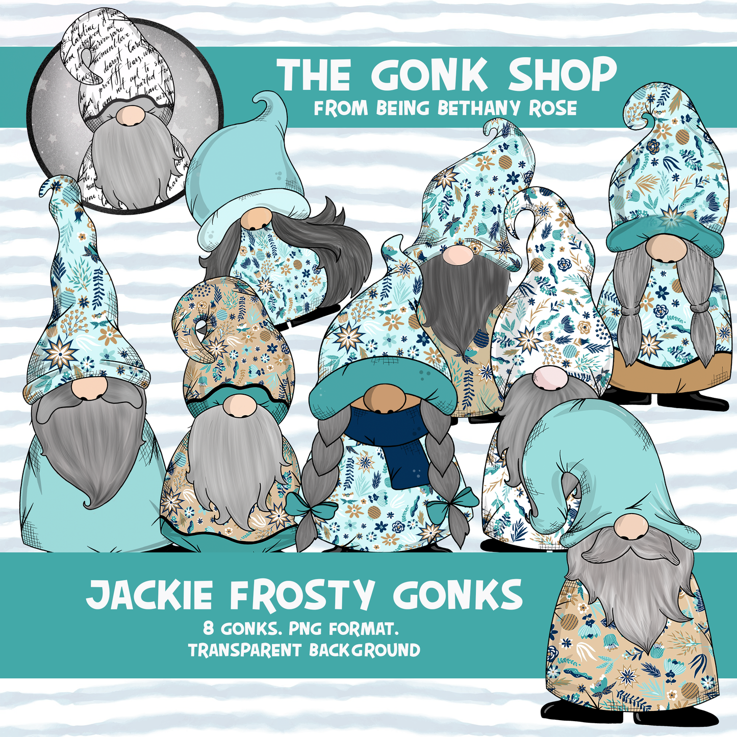 "Jackie" Frosty Flowers Gonk / Gnome Clipart / Digital Stickers *INSTANT DOWNLOAD* PNG files