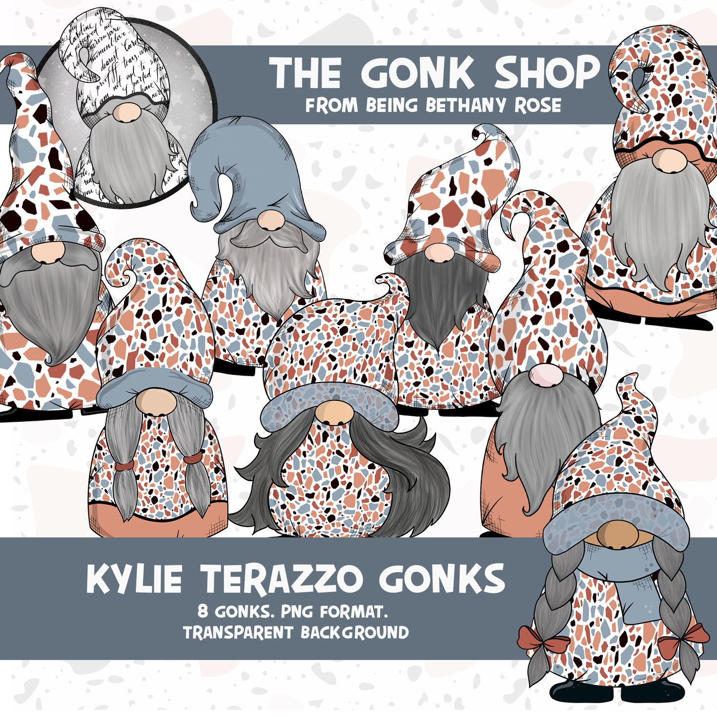 "Kylie" Terrazzo Gonk / Gnome Clipart / Digital Stickers *INSTANT DOWNLOAD* PNG files