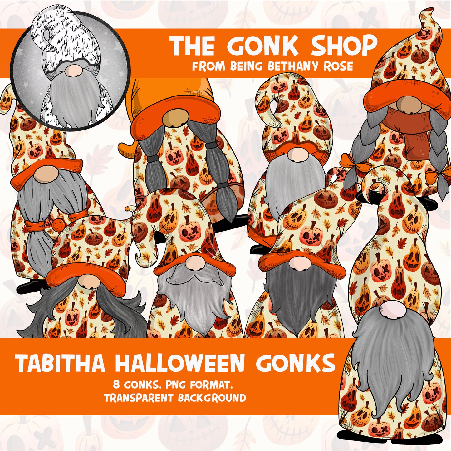 "Tabitha" Halloween Pumpkin Gonk / Gnome Clipart / Digital Stickers *INSTANT DOWNLOAD* PNG files