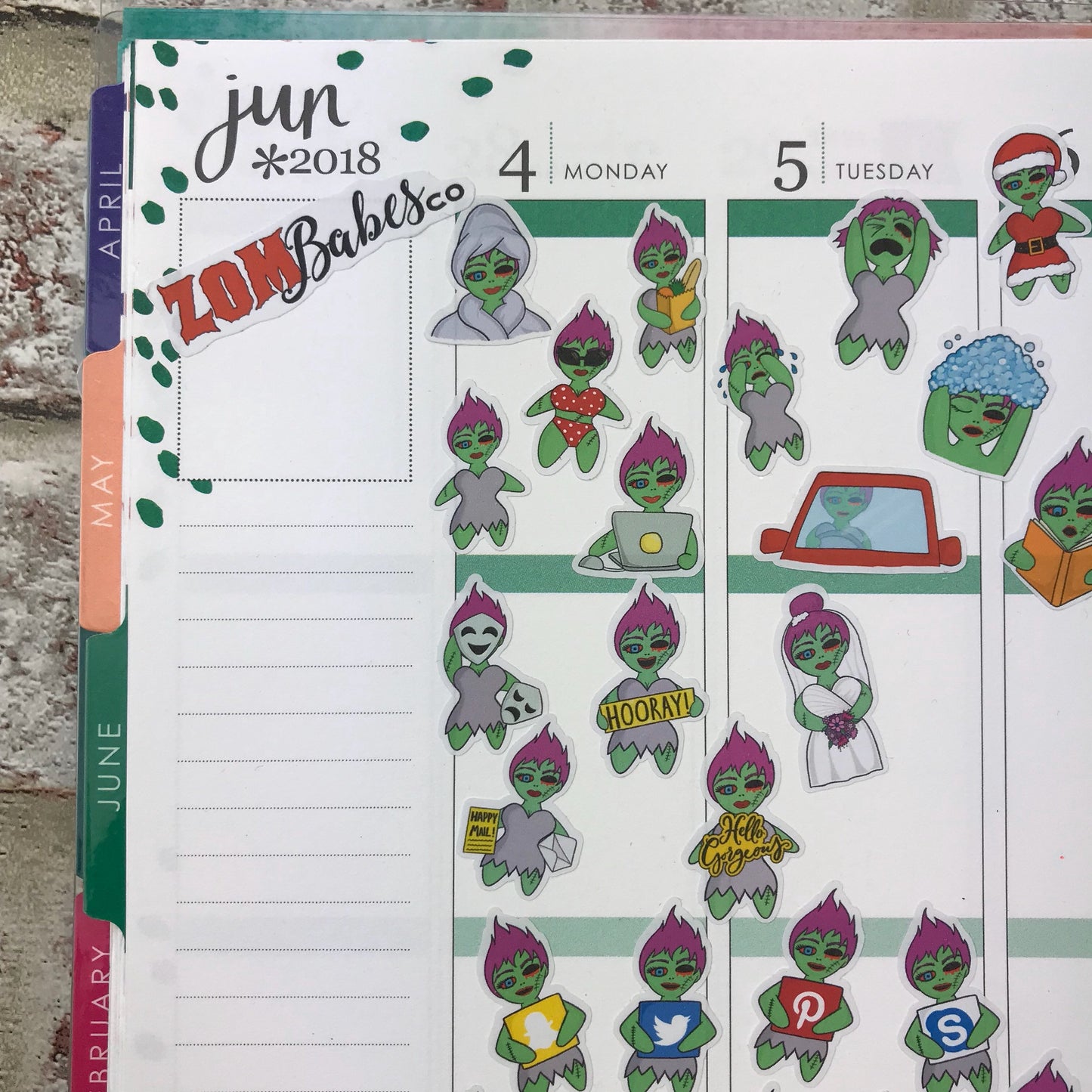 Hooray / celebrate Zombabe character sticker for planners (ZB27)