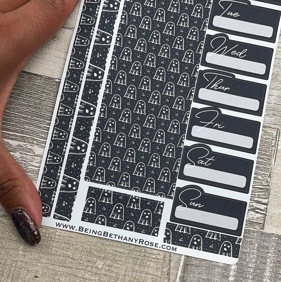 One sheet week medium passion planner stickers - B&W Ghosts (DPD2305)