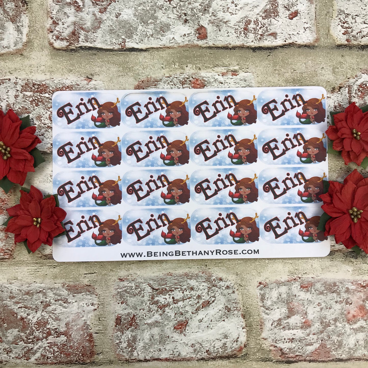 Personalised kids / adults Christmas Present Labels. (37 Brown mermaid)