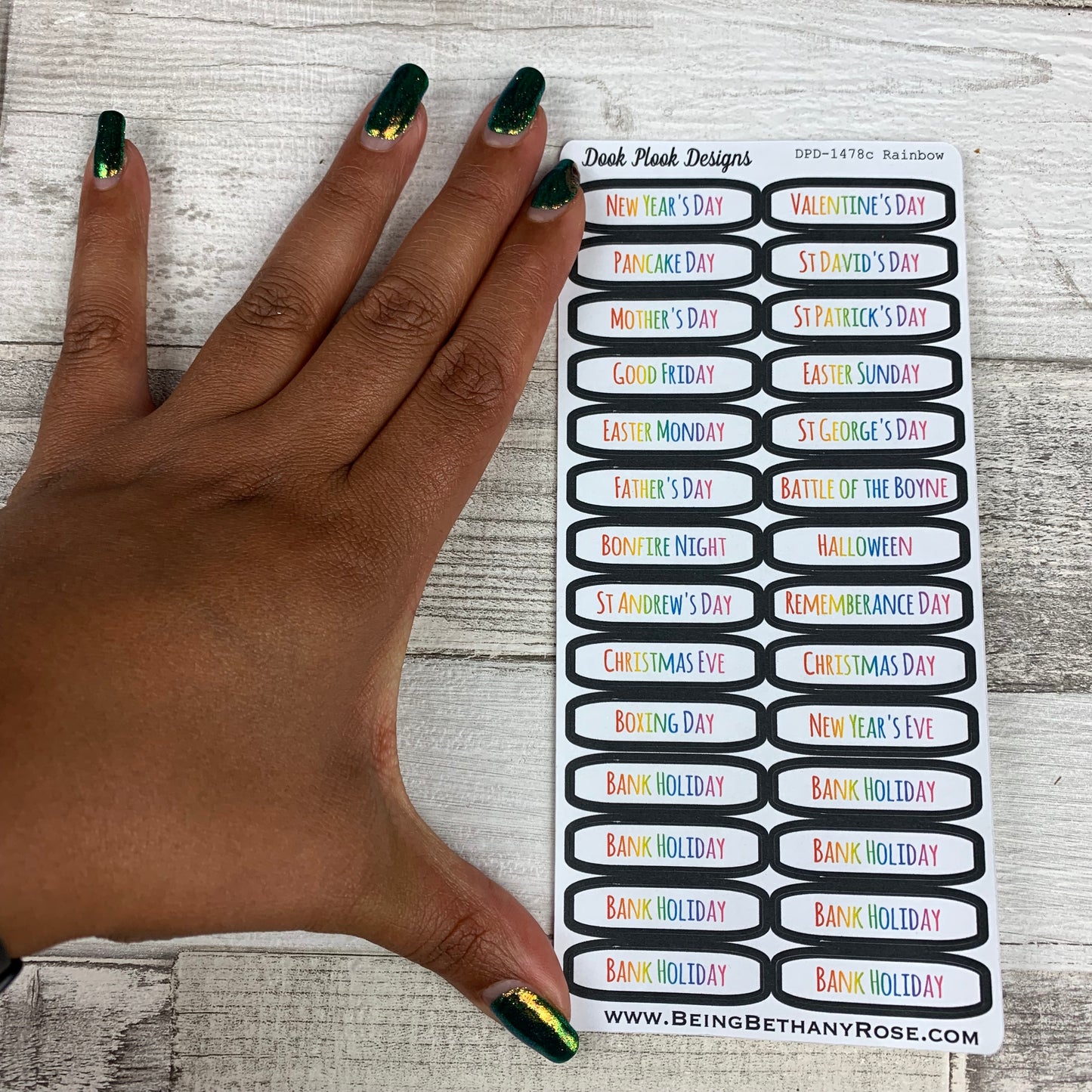 UK Holidays days stickers (DPD1478c Rainbow writing)