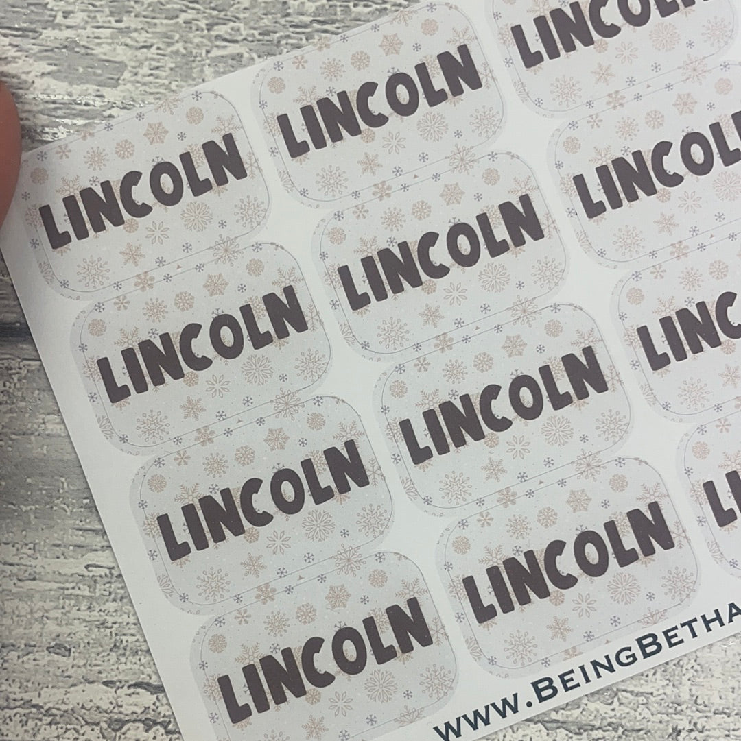 Personalised kids / adults Christmas Present Labels. (85 Neutral Flakes)