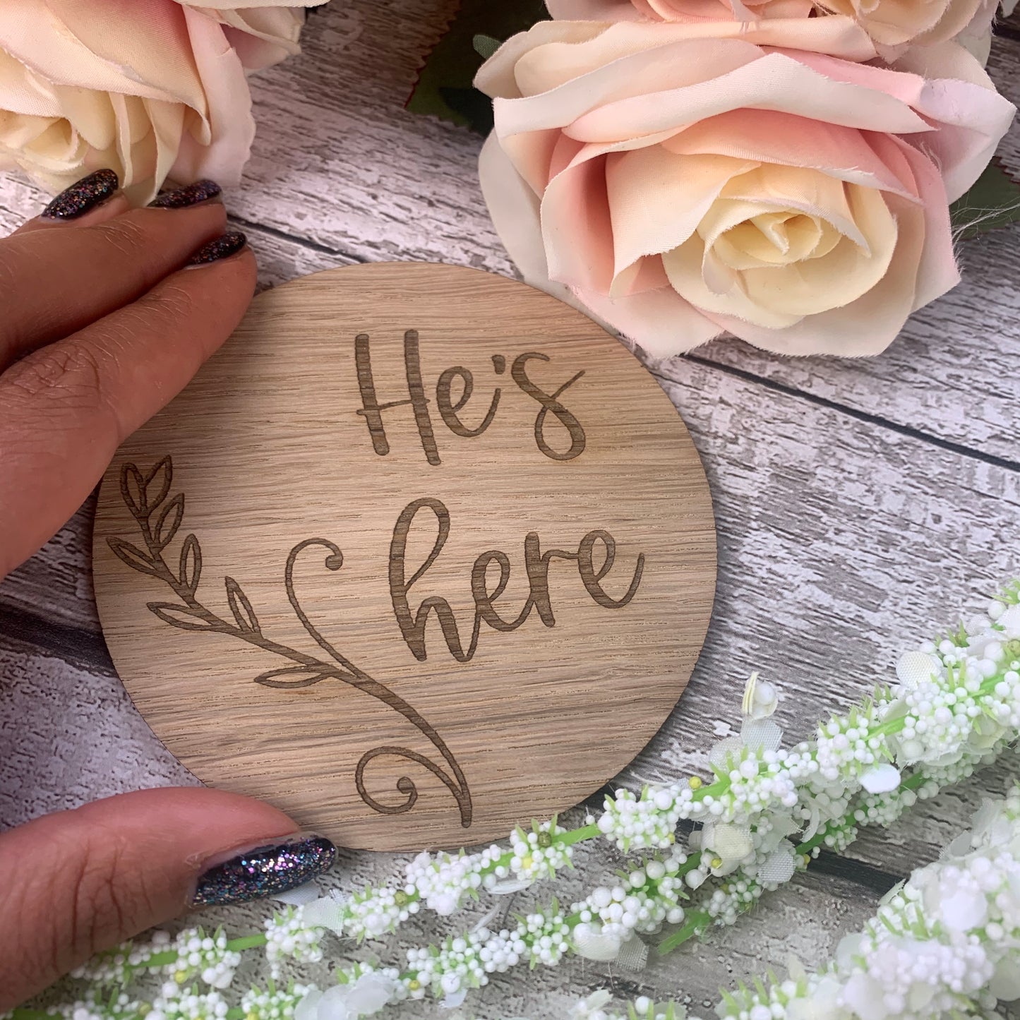 He's Here Pregnancy / Baby announcement photo prop