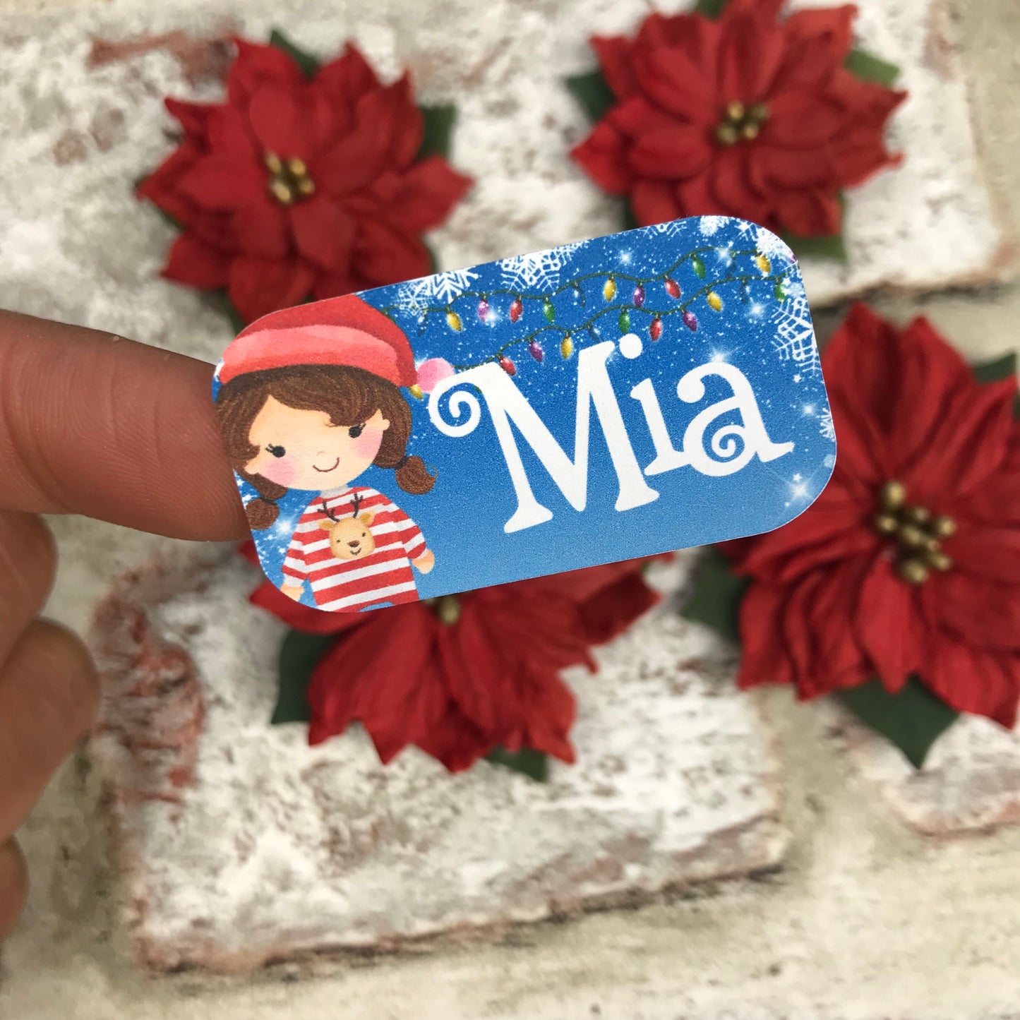 Personalised kids / adults Christmas Present Labels. (17 Pigtail Girl)