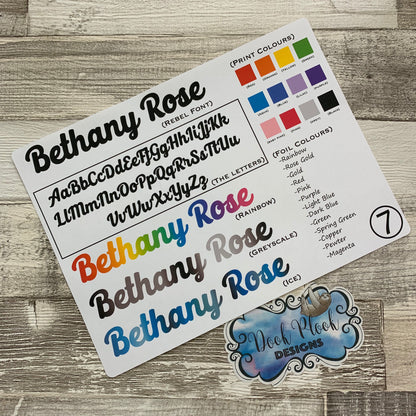Personalised name stickers for planners (Matte or Gloss, 28 different colours) 0007-Rebel
