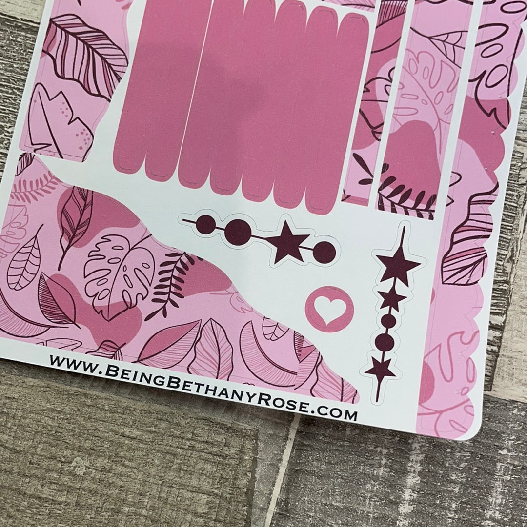 (0491) Passion Planner Daily Wave stickers - Pink Leaves