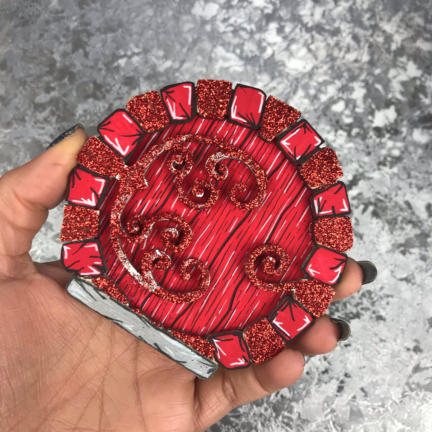 Round Red sparkly Christmas Fairy / Elf Door