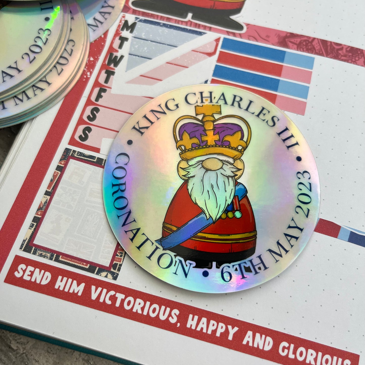 (008) Holographic Vinyl Sticker - King Charles Coronation