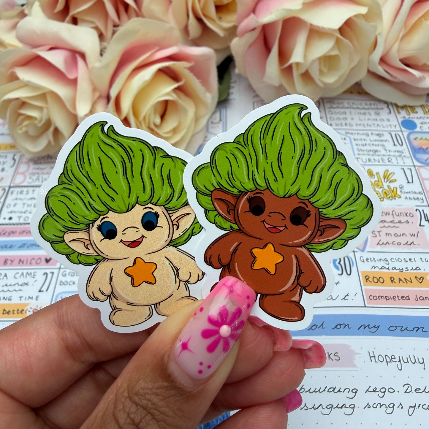 Little Troll character, different Skintones and hair - vinyl sticker (LLU036-45)