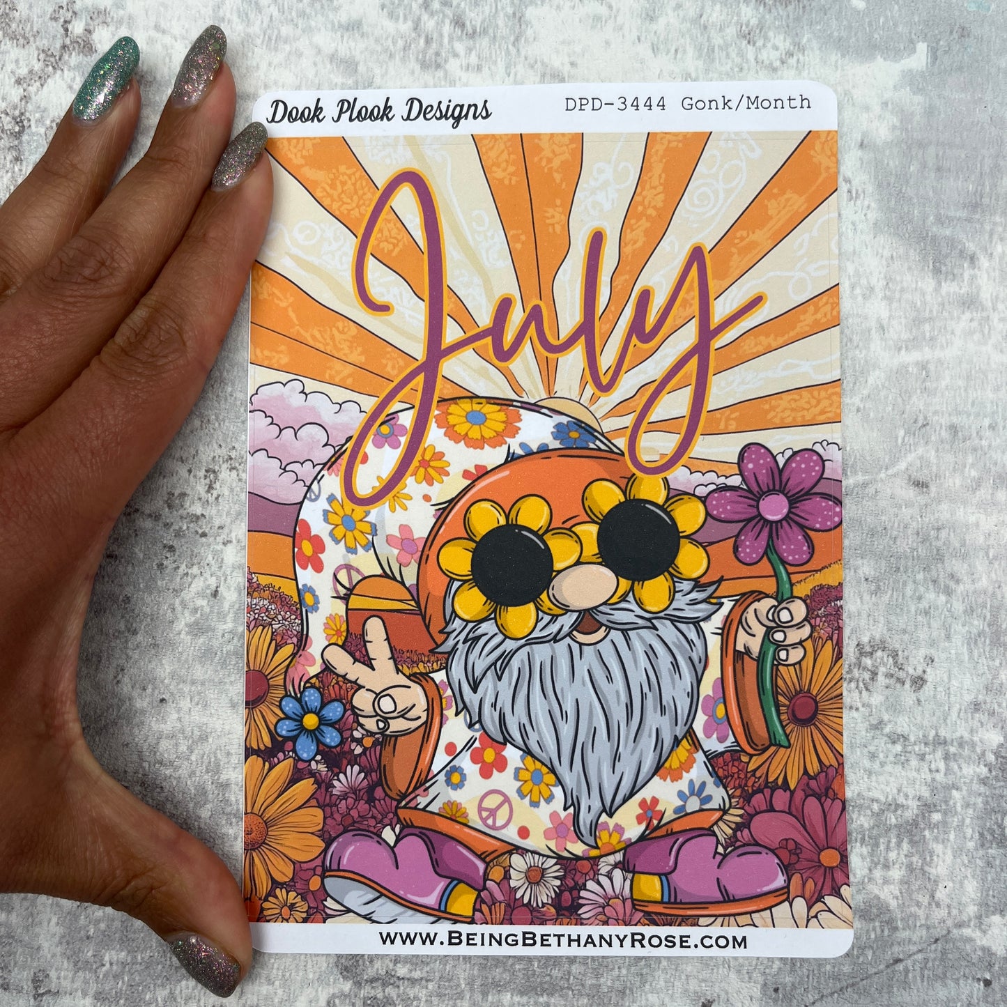 Large Cover Page ' July 2.0' Flower Power Sticker (DPD3444)