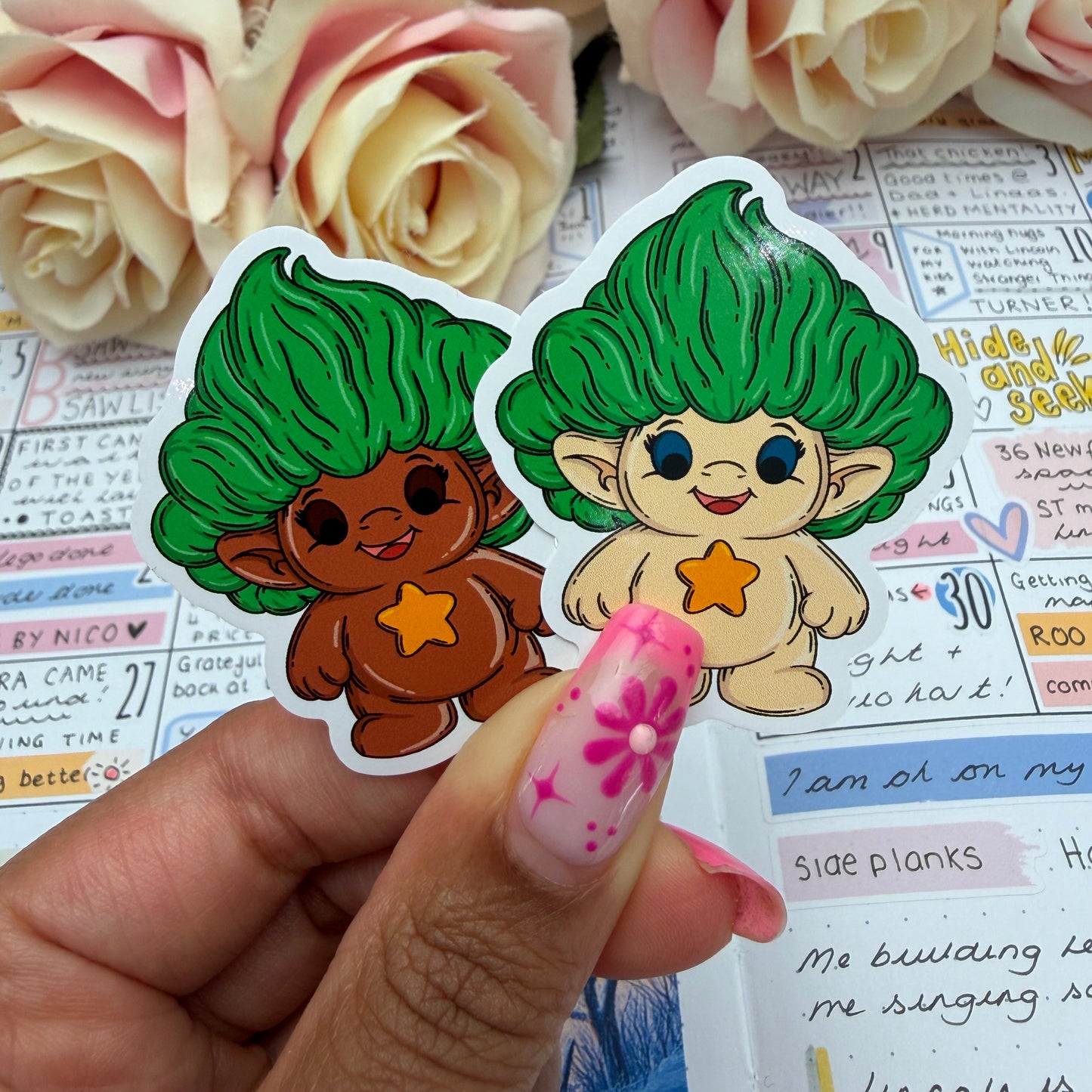 Little Troll character, different Skintones and hair - vinyl sticker (LLU036-45)