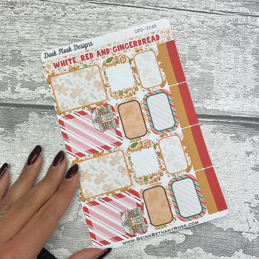 White, Red and Gingerbread - box planner stickers (DPD3048)