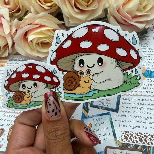 (172) Mushroom and snail friend  - vinyl sticker