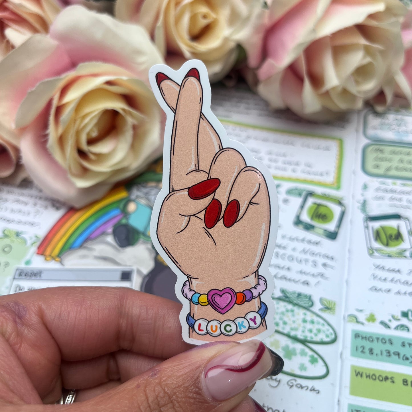 (162)  Lucky - Fingers Crossed  - vinyl sticker