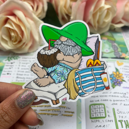 (005) Sunbathing Holiday Vacation Gonk - vinyl sticker