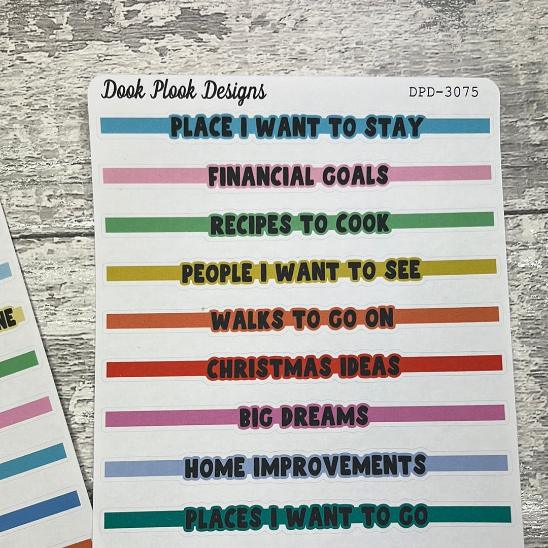 Bullet Journal List Prompt Header Stickers  (DPD3075-3076)