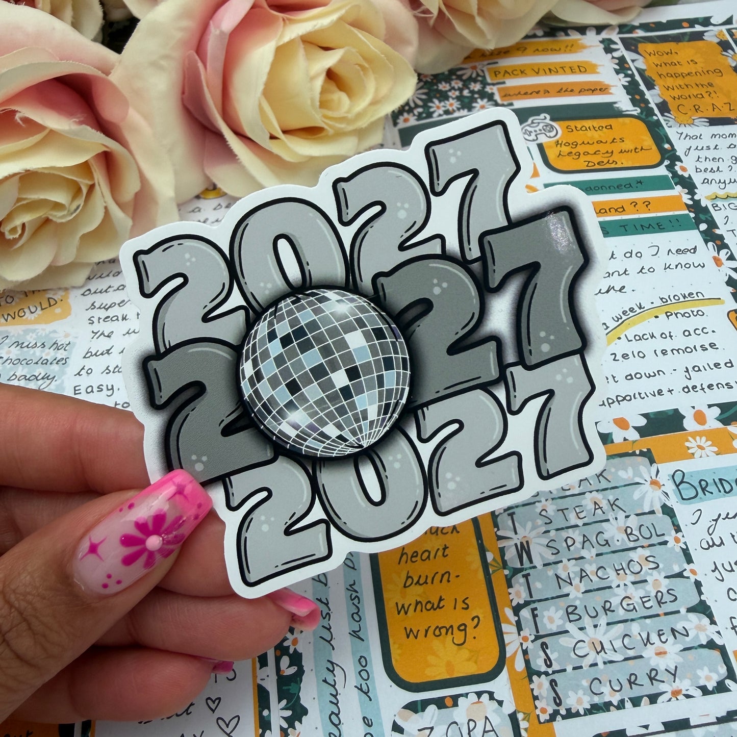 (169) 2027 Disco New Year  - vinyl sticker GREY