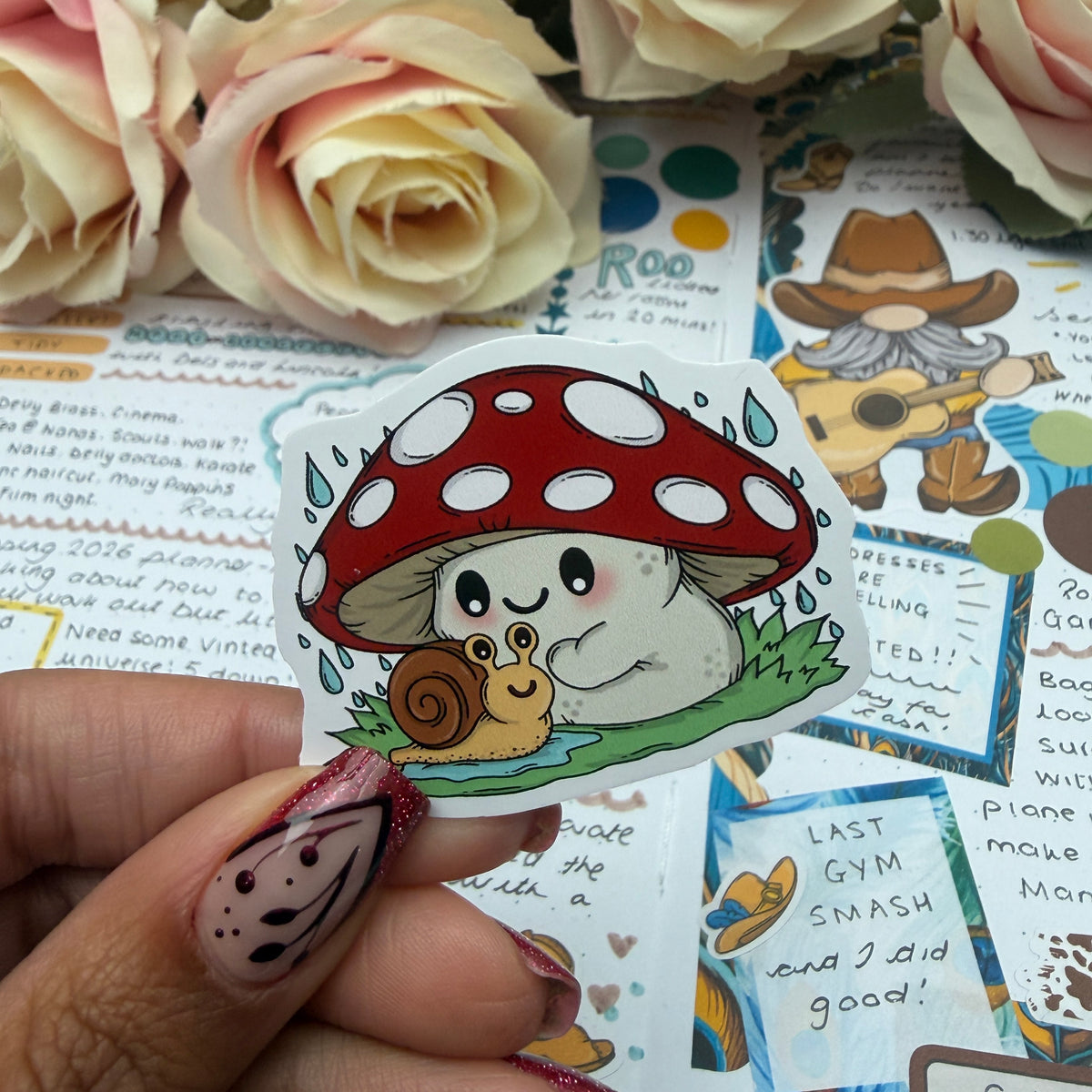 (172) Mushroom and snail friend  - vinyl sticker