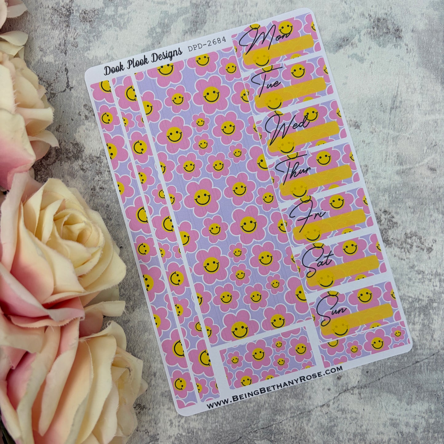 One sheet week planner stickers - smiley co-ord (2026084)