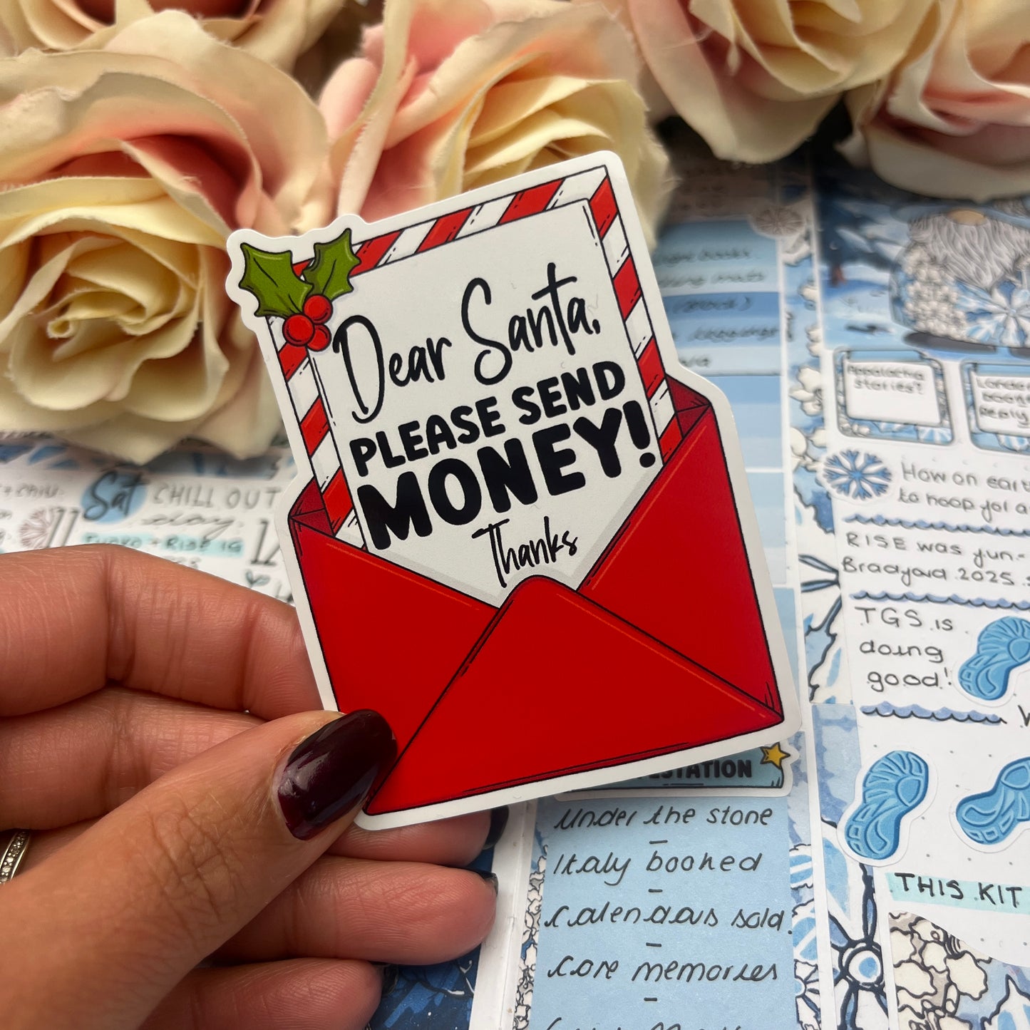 (0150) Dear Santa please send MONEY - christmas vinyl sticker