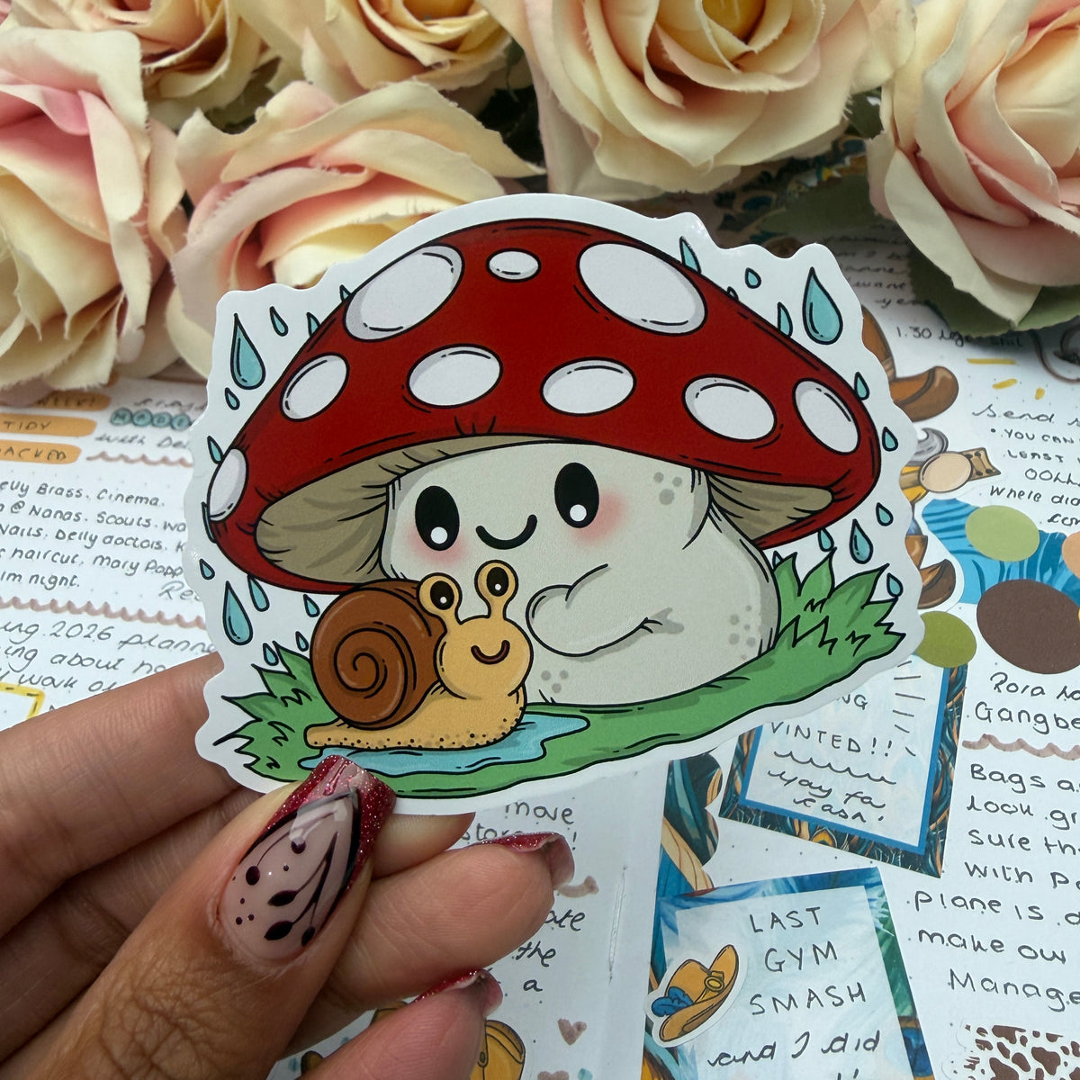 (172) Mushroom and snail friend  - vinyl sticker