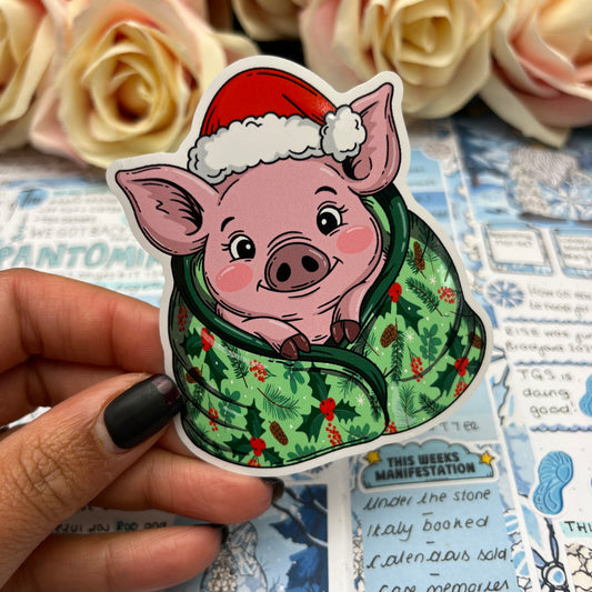 (0149) Pigs in Blankets  (Holly) - christmas vinyl sticker