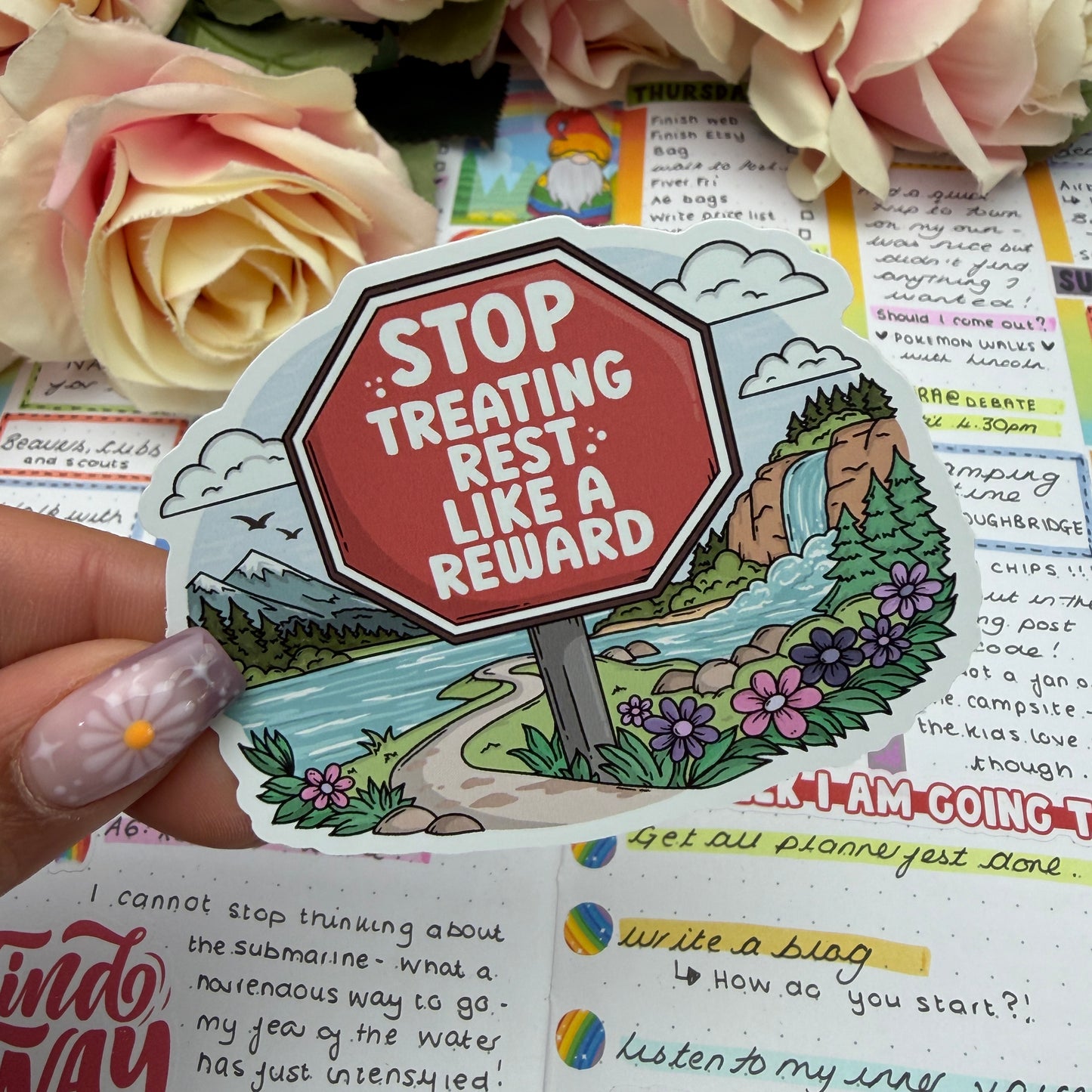 (F002) Stop Sign - treating rest like a reward - vinyl sticker
