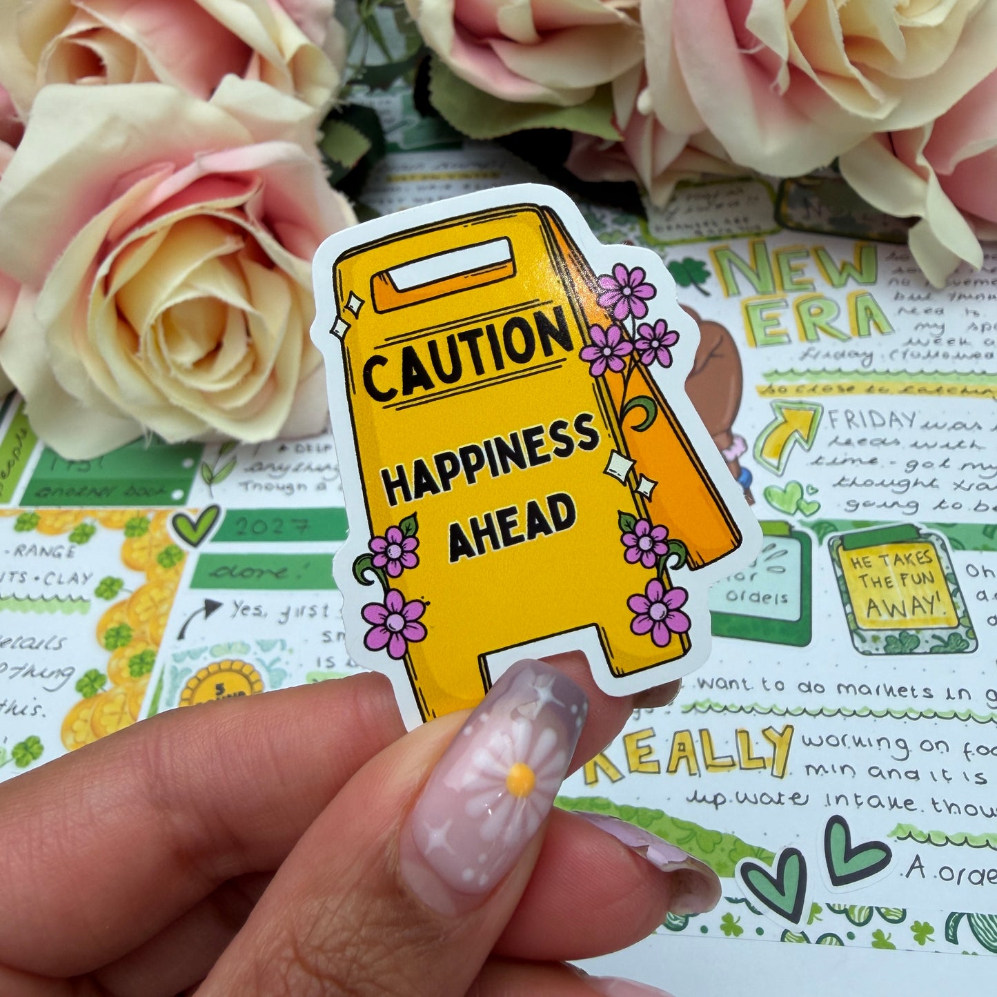 (027) Caution - Happiness Ahead  - vinyl sticker