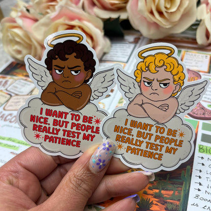 (165) People test my patience cherub - vinyl sticker